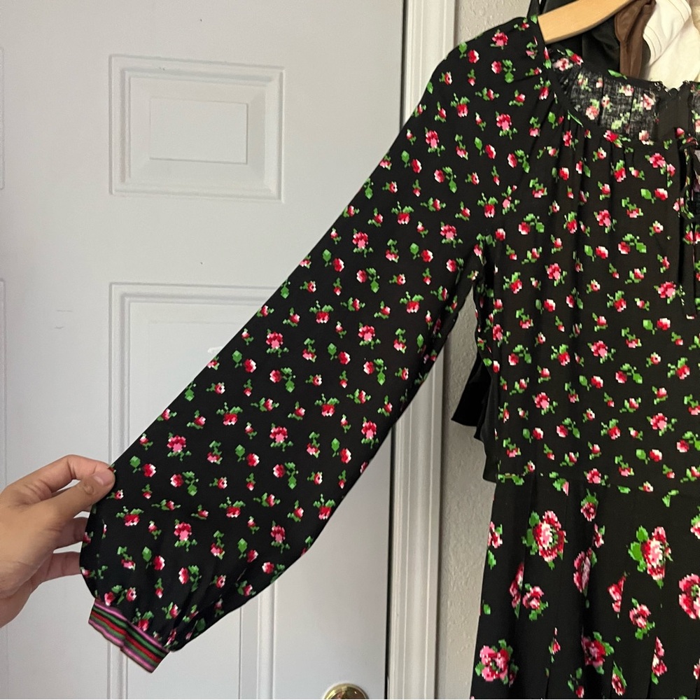 BETTY BARCLAY vintage black digital floral print puff long sleeve midi dress - Picture 2 of 9